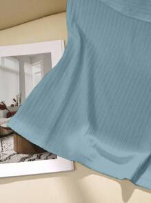 SHEIN Clasi 女士纯色扭纹设计短袖时尚T恤，夏季 - 藍色 - 查看 3