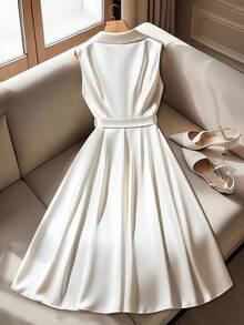 Regalyn Vestido de manga larga unicolor elegante de talla grande, adecuado para