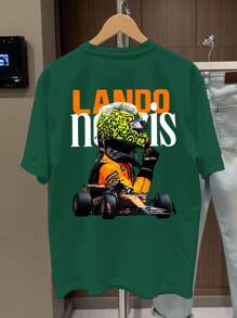 Manfinity Dauomo Men's Regular Racing Personalized Colorful Casual Minimalist Style English Slogan Graphic Print Round Neck Short Sleeve T-Shirt - Green - View 1