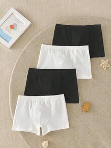 4条装男童纯白色简约休闲舒适棉质内裤 - 黑與白 - 查看 5