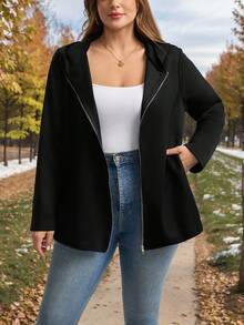 Comfylo 大码女式冬季外套，大码秋季休闲黑色外套，万圣节服装，女式冬季拉链连帽外套，带口袋，飞行员夹克，女式黑色外套，口袋设计，适合秋冬季外出穿着，秋季百搭。 - 黑色 - 查看 12