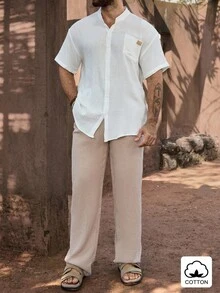 Genlund Herren Set aus Hemd mit Stehkragen und Kurzarm und Hose mit Kordelzug Taille - Verschiedenfarbig - Übersicht 6