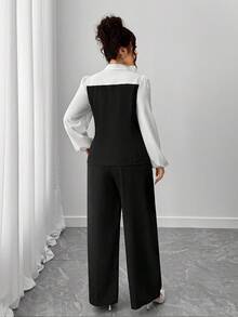 Elenzga Collezione di eleganza eccentrica (vibrazioni di "Woe Is Me")(Estetica del mercoledì) 2 pezzi Completo elegante vintage in bianco e nero con patchwork