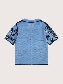 Manfinity Homme Men's Vintage Pattern Short Sleeve Knit Sweater - Baby Blue - View 2