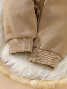 SHEIN 2件套纯棉婴儿休闲裤，卡其色和米色，百搭，时尚，可爱，柔软，舒适的外套 - 彩色 - 查看 5