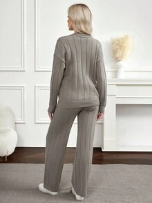 SHEIN Fashionable Solid Color Loose Knit Set, Maternity Sweater Set For Autumn/Winter - Grey - View 2