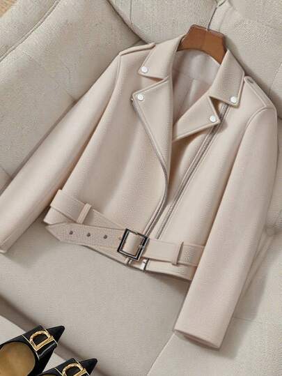 Franclia Women's Casual Solid Color Jacket, For Daily Wear, Commuting Fall Winter Autumn Elegant Fashionable Casual Commuting Business Office Daily Leisure All-Match Urban Teacher Professional Attire