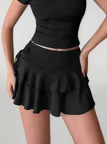 SHEIN Tall Váy bánh cạp rút dây cho mùa hè - màu đen - Xem 3