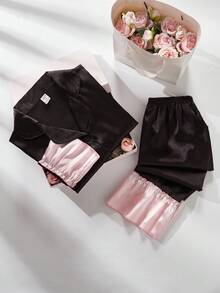 2pcs Elegant & Sweet Solid Color Girls' Long Sleeve Top And Pants Homewear Set Girls Pajama Set - Black - View 7