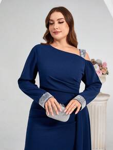 Coutiva Váy dạ hội trang trọng cổ lệch thanh lịch cỡ lớn dành cho nữ - Màu xanh hải quân - Xem 7