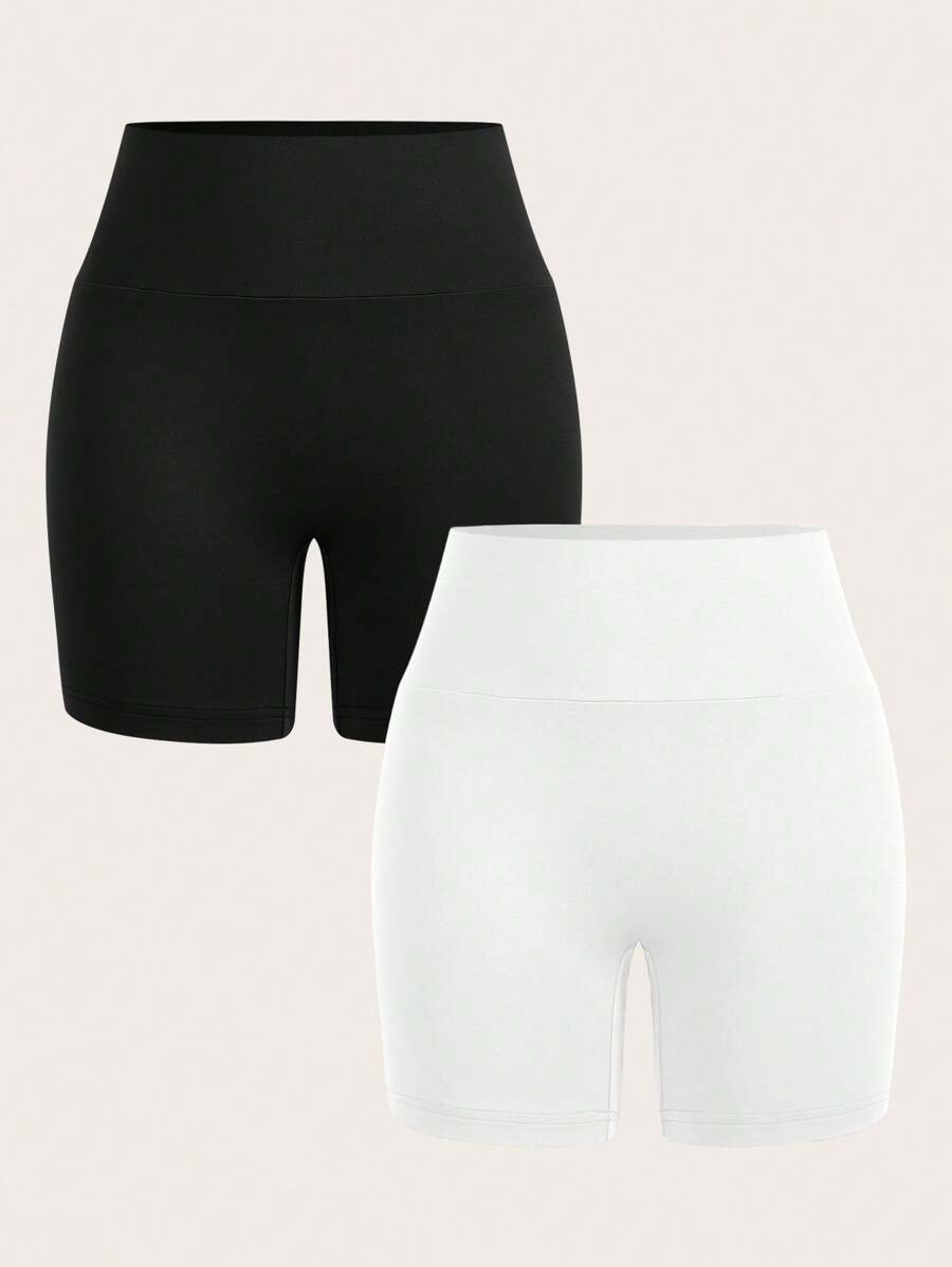 SHEIN EZwear 2件套休闲短款紧身打底裤，适合夏季 - 彩色 - 查看 1