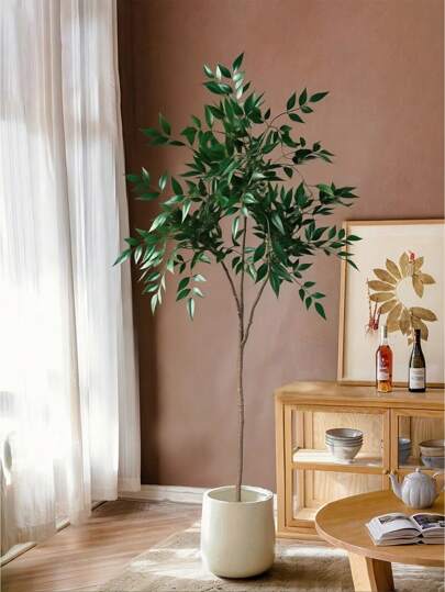 1 件 75-140 厘米人造南天竹树假竹子大型假榕树植物塑料榕树叶热带绿色户外景观适用于家庭房间新年装饰