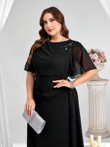 Coutiva Váy dạ hội cao cấp cỡ lớn dành cho nữ, tay ngắn, đầm dự tiệc sang trọng thanh lịch - màu đen - Xem 6