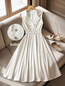 Regalyn Vestido de manga larga unicolor elegante de talla grande, adecuado para