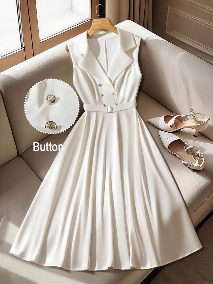 Regalyn Vestido de manga larga unicolor elegante de talla grande, adecuado para