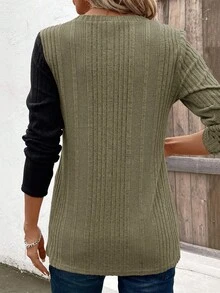 EMERY ROSE Women's Contrast Color Ribbed Long Sleeve T-Shirt For New Year Clothes Graphic Tees Women Tops For Spring - Multicolor - View 2
