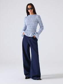 LYSMO 2025 New Arrive Minimalism Fall Women's Casual Plaid Print Flare Sleeve Ruffle Hem Fitted Blouse, Spring/Autumn Autumn Clothes Going Out Top Cozy Season - Multicolor - View 4