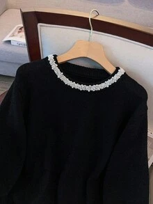 Regalyn Elegancki sweter z perłowym dekoltem i długim rękawem w dużym rozmiarze