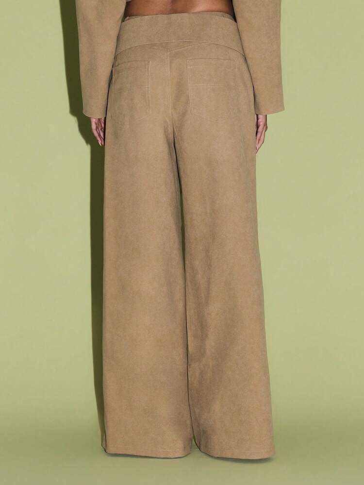 KIZN Suede Wide Leg Pants With Large Buckle Belt