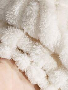 SHEIN 女童休闲时尚双面针织羊毛连帽夹克，3D 耳朵装饰，长袖拉链松紧腰中长款舒适外套 - 杏色 - 查看 10