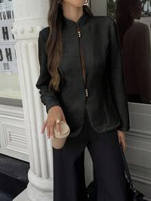 Avenya 女士粗花呢金属纽扣夹克 - 黑色 - 查看 6