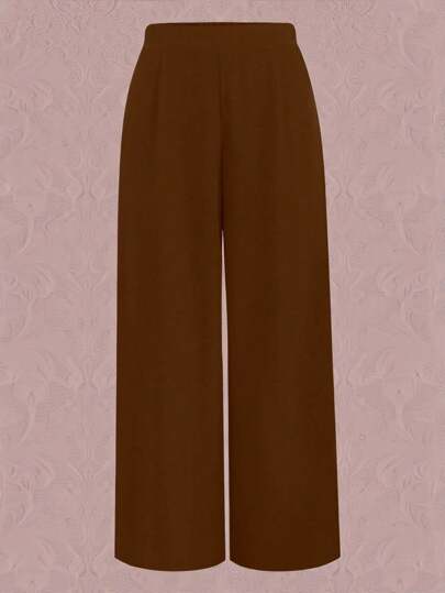 Rometta Plus Size Casual Solid Color Elastic Waist Loose Wide Leg Pants Fall Cloth For Women