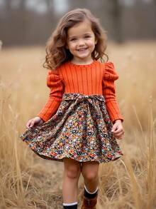 Emery Rose Kids Emery Rose Kids Baby Mädchen Farbe Boho gestrickt Rundhals Puffle Langarm Patchwork Blümchenkleid, geeignet für Herbst Winter, Winterkleid für Urlaub Zurück zur Schule Herbstkleid Zurück zur Schule Herbstkleid Kleinkind Mädchen Herbstkleid Herbst Kleinkind Mädchen Kleidung Baby Mädchen Kleid Herbst Orange Blumenkleid Kleinkind Kleinkind Mädchen Herbst Outfits - Khaki - Übersicht 10