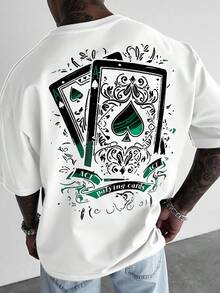 Manfinity LEGND Men's White Round Neck Short Sleeve T-Shirt, Poker Card Graphic Print, Spade A Print, American Street Style, Versatile For Daily Wear Ace Ace Of Spades T Shirt Men, 2000s Style