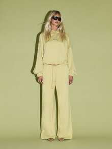 KIZN KZN 超大连帽衫抽绳连帽衫冬季秋季休闲时尚街头风格家居服舒适套头衫简约运动休闲 - 芥末黃 - 查看 5