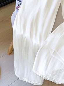 SHEIN Clasi Plus Size Pants With Embroidered Mesh Lace Patchwork, Elegant Casual Straight Leg Slim Fit Fall Cloth For Women