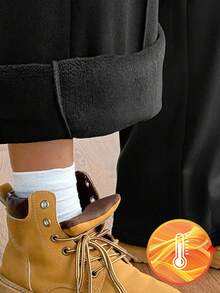 Coolane Celana Sweatpants Kasual Wanita Warna Hitam Rajut dengan Potongan Lebar - Hitam - View 4