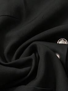 SHEIN LUNE 复古优雅休闲圆领开襟女式上衣 - 黑色 - 查看 4