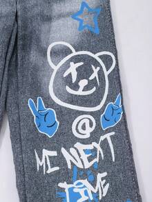 SHEIN ChillGRL Tween Girls' Casual Street Graffiti Print Wide Leg Pants - Black - View 7