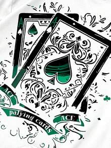 Manfinity LEGND Men's White Round Neck Short Sleeve T-Shirt, Poker Card Graphic Print, Spade A Print, American Street Style, Versatile For Daily Wear Ace Ace Of Spades T Shirt Men, 2000s Style