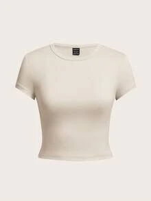 SHEIN EZwear 4pcs/Set Casual Solid Color Versatile Round Neck Short Sleeve Women's T-Shirt, Fitted Style, Suitable For Summer - Multicolor - View 5