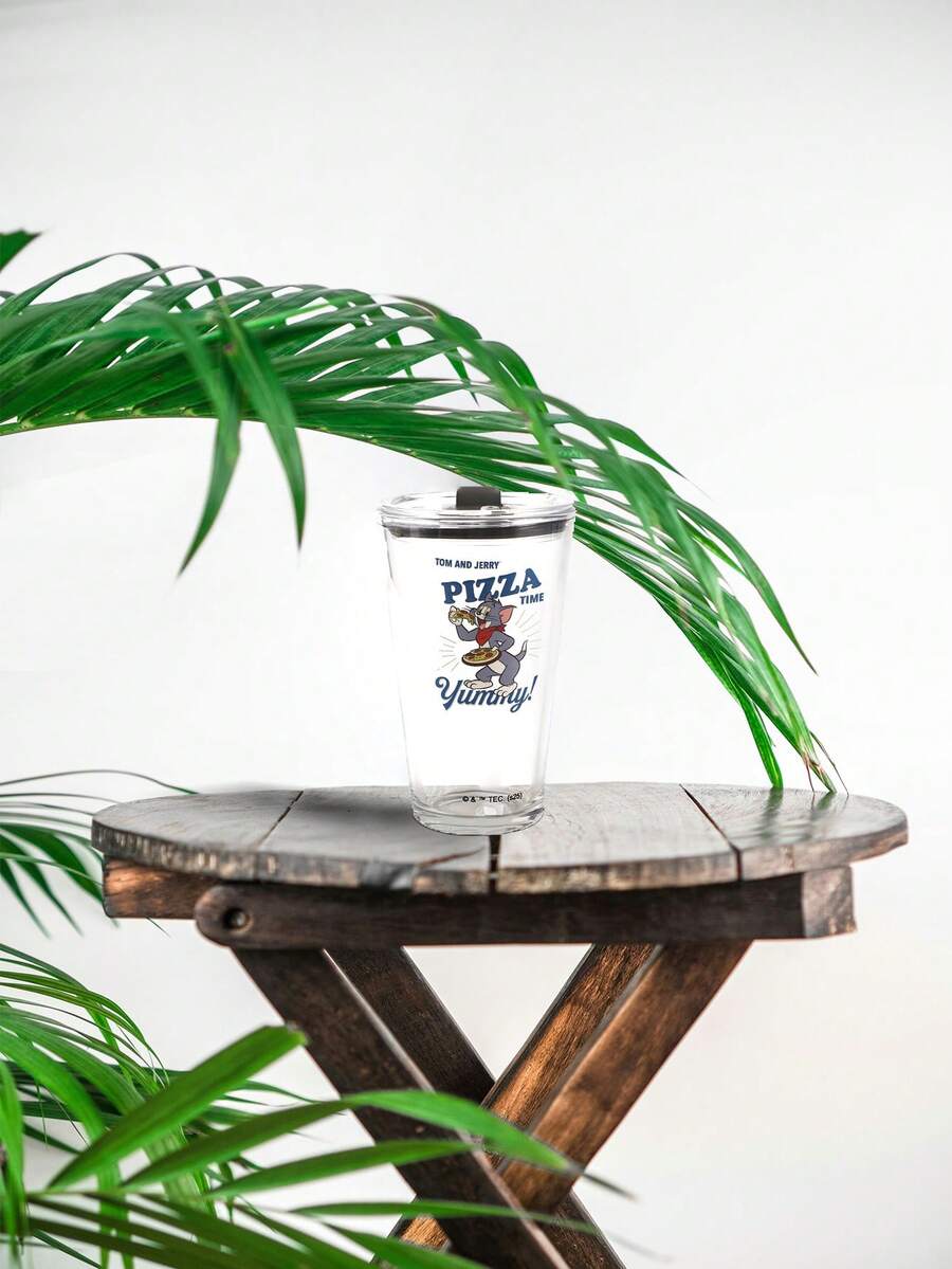 TOM & JERRY X SHEIN Gelas Kaca Kantor 450ml, Mug Bening Bergambar Kartun untuk Kopi, Teh, Jus di Meja Kerja – Teman Kerja yang Menyenangkan - MultiWarna - View 1