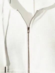 GlowEve 女式纯色长袖拉链前抽绳连帽套头衫秋季 - 白色 - 查看 5