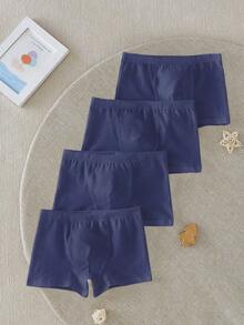 4条装男童纯白色简约休闲透气棉质三角裤内裤 - 藍色 - 查看 4