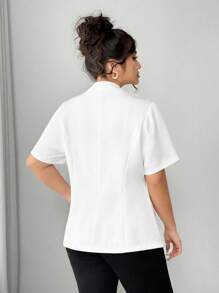 Elenzga Blazer blanco casual de estilo francés de manga corta, de tela rígida y abotonadura sencilla para mujer de talla grande