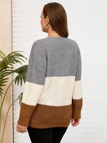 EMERY ROSE Plus Size Women Casual Colorblock V-Neck Long Sleeve Pullover Sweater Fall Clothes For Women Fall Clothes Plus Size Fall Sweaters Winter Coat Women Women's Winter Sweater  Fall Sweaters