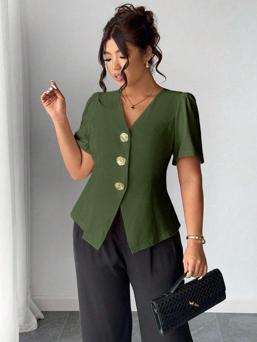 Elenzga Camisa tipo cárdigan con botones decorativos de rosa para ...