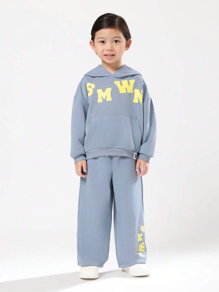 Letter Print Hoodie With Matching Wide Leg Pants