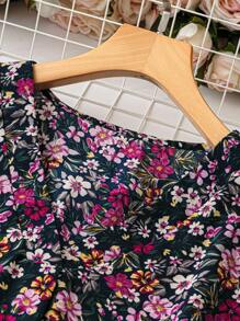 EMERY ROSE Áo sơ mi có cổ chữ V in cỡ lớn, quần áo mùa hè thông thường - Màu tím - Xem 5
