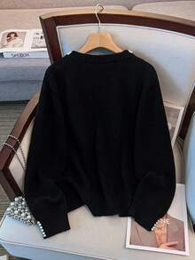 Regalyn Elegancki sweter z perłowym dekoltem i długim rękawem w dużym rozmiarze