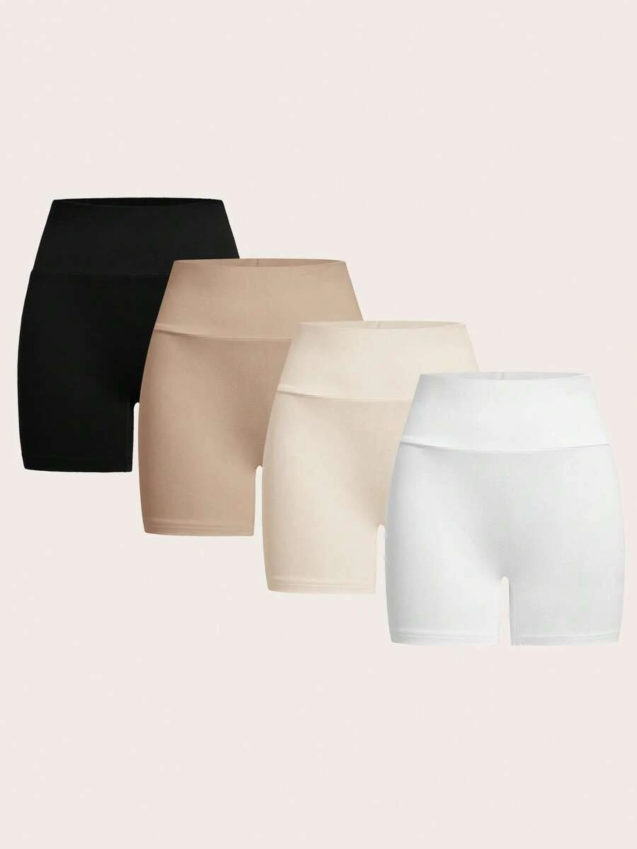 SHEIN EZwear Quần short skinny dệt kim đơn giản & giải trí cho nữ, gói nhiều chiếc, thích hợp cho mùa hè - Nhiều màu - Xem 1