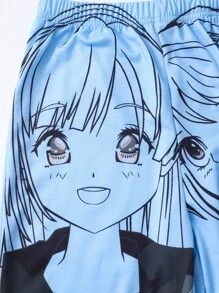 SHEIN ChillGRL Teen Girl 2pcs Cartoon Print Hoodie Jacket And Pants Set - Blue - View 6