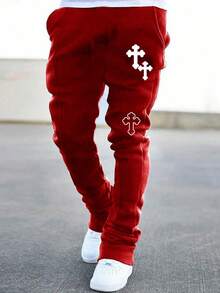 SHEIN Pantalones de chándal con estampado gráfico de estilo casual y urbano para niños/preadolescentes, adecuados para ir y venir, la escuela, el uso diario casual, los viajes, los deportes, primavera/verano/otoño/invierno