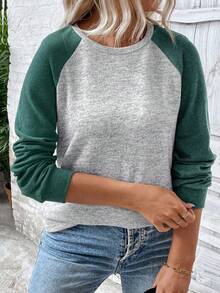 EMERY ROSE Plus Size Women Casual Colorblock Raglan Sleeve Crew Neck Sweatshirt Winter Fall Autumn - Multicolor - View 1