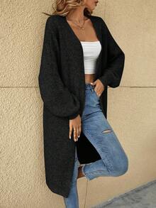 Easowa Women's Solid Color Batwing Sleeve Loose Long Knitted Cardigan, Autumn,Fall - Black - View 7