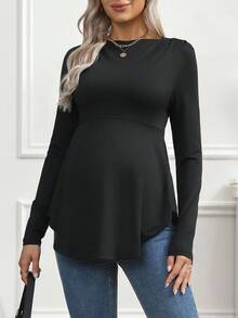 SHEIN Maternity Solid Color Long Sleeve Round Neck Loose Fit T-Shirt